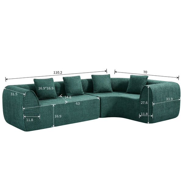 English Elm 110" Curved Modular Sectional Sofa Low Profile Foam Cushions for Contemporary Living Blue,Green N767P366011G
