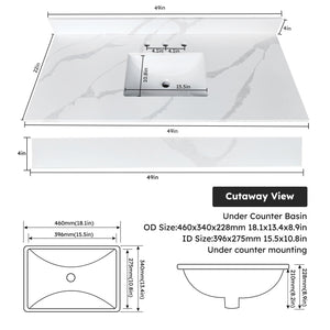 English Elm 49-inch Carrara Quartz Vanity Top Undermount Sink Marble Look Backsplash Bathroom W2699P459409