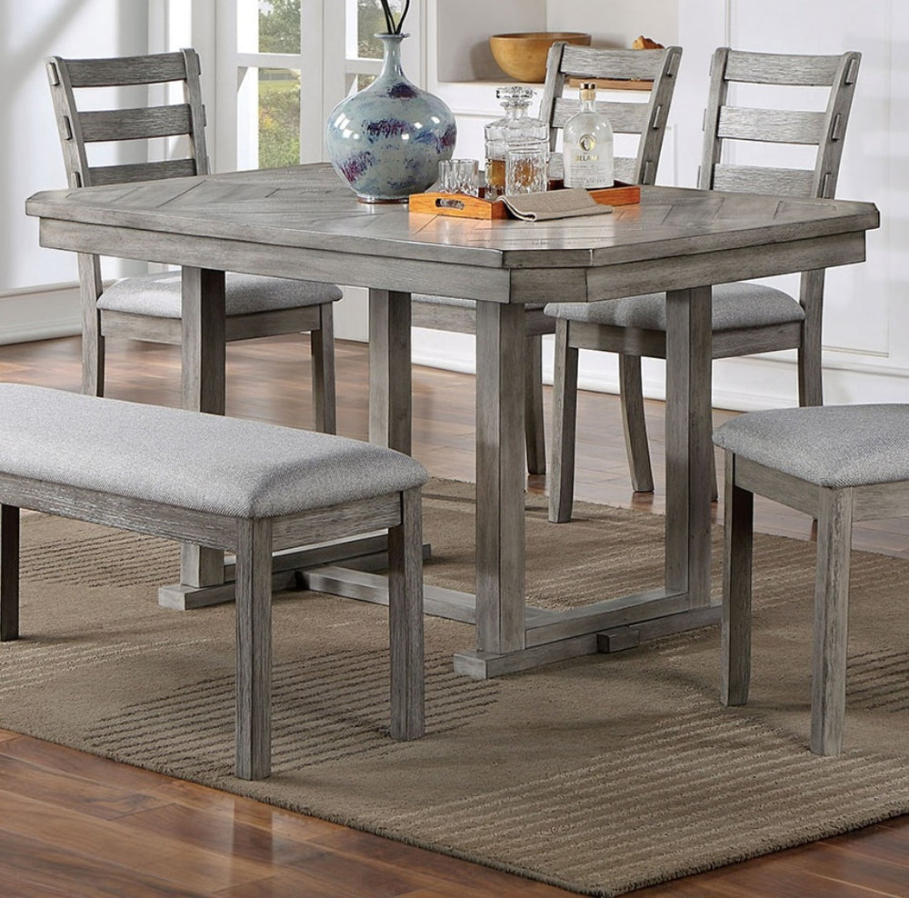 English Elm Dining Table Gray Diamond Wood Grain Pattern Trestle Base Wire-Brushed Rustic 60"L Modern Craftsmanship B011P246577