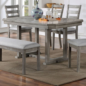 English Elm Dining 7-Piece Rustic Dining Set With Gray Finish Table & Soft Fabric Seat Chairs For Cozy Meals B011S01473
