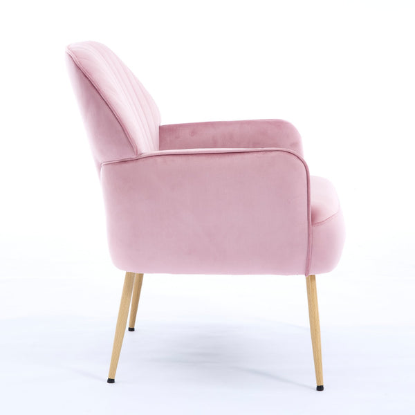 English Elm Velvet Barrel Accent Chair Tufted Shell Back with Metal Legs for Living Room Pink W5722P462513