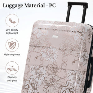 English Elm 6 Piece Hardshell Abs Travel Set with Spinner Wheels Combination Lock and Toiletry Bag Pink Flower N732P391160U