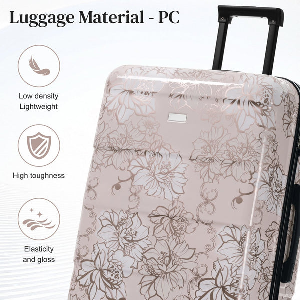 English Elm 6 Piece Hardshell Abs Travel Set with Spinner Wheels Combination Lock and Toiletry Bag Pink Flower N732P391160U