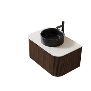 English Elm Muri Floating Bathroom Vanity Plywood Cabinet Sintered Stone Top Oak Drawer Black,Carrara White,Walnut W2615S00711