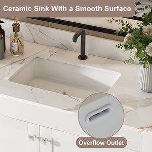 English Elm Modern 43" Bathroom Vanity With Artificial Marble Finish, Solid Wood Frame & Practical Storage Solutions W509S00140