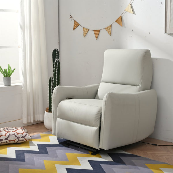 English Elm Wall Zero Wall Power Recliner Chair with Overstuffed Backrest, USB Type-C Charging Port, Space-Saving Electric Recliner for Small Rooms Light Gray W1028S00035
