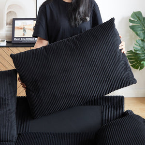 English Elm MH'' MH' 64.5 Inch Sleeper Sofa Bed with Corduroy Upholstery, Sturdy Wood & Iron Frame, 3-in-1 Convertible Comfort Black W1193S00125