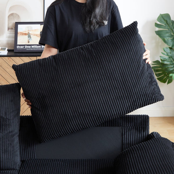 English Elm MH'' MH' 64.5 Inch Sleeper Sofa Bed with Corduroy Upholstery, Sturdy Wood & Iron Frame, 3-in-1 Convertible Comfort Black W1193S00125