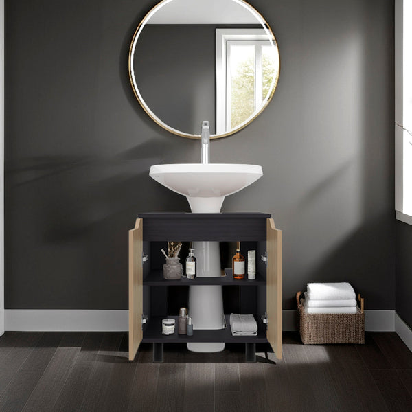 English Elm Natural Under Sink Storage Cabinet with Double Doors, Adjustable Shelves, Durable Melamine Finish Oak,Wenge B062P380955