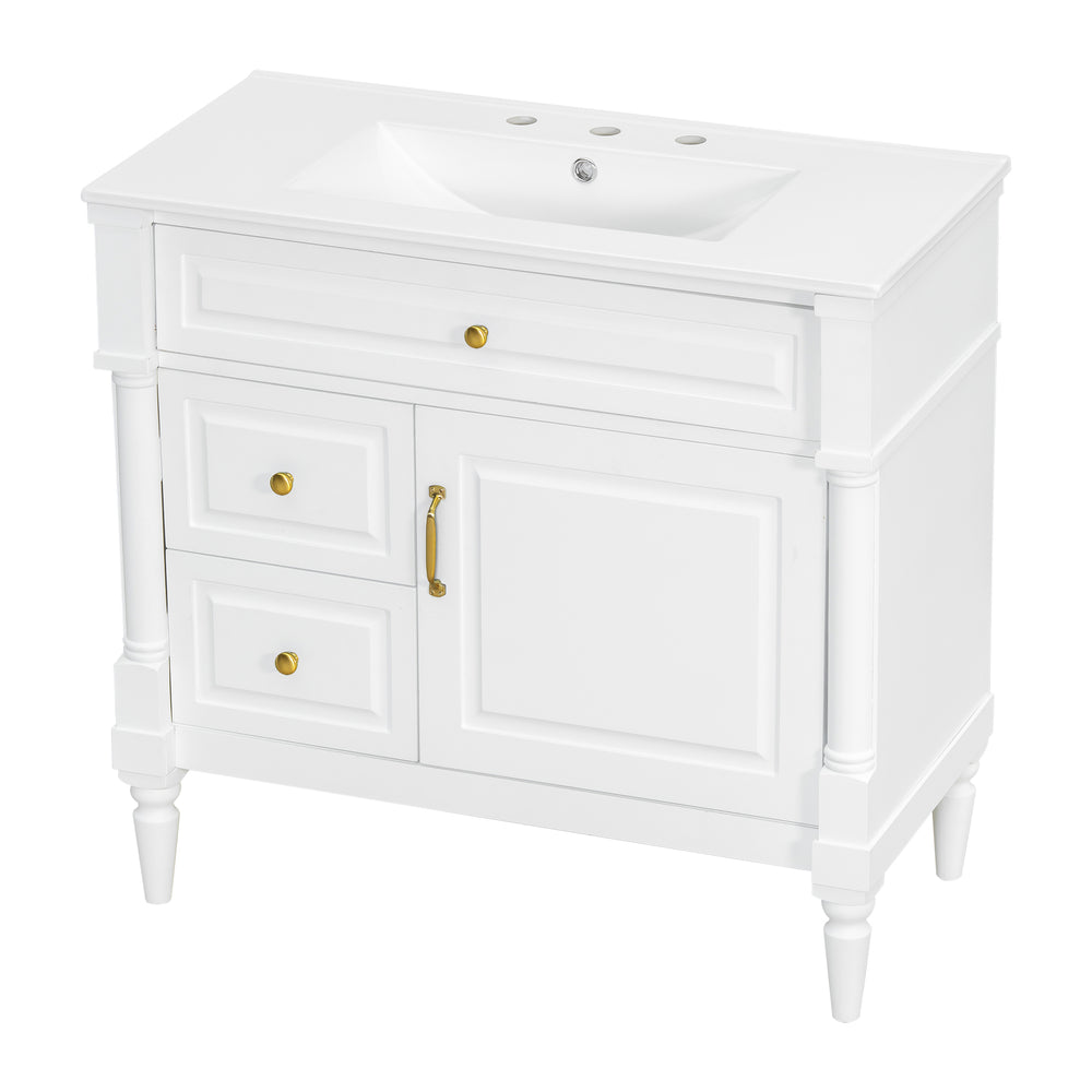 English Elm 36" Bathroom Vanity With Ceramic Sink, Durable Rubberwood Frame, Smart Storage & Modern Design N725P356064K