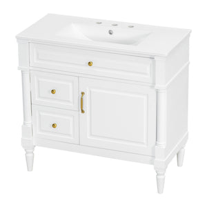 English Elm 36" Bathroom Vanity With Ceramic Sink, Durable Rubberwood Frame, Smart Storage & Modern Design N725P356064K