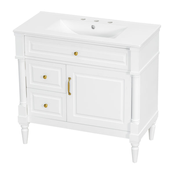 English Elm 36" Bathroom Vanity With Ceramic Sink, Durable Rubberwood Frame, Smart Storage & Modern Design N725P356064K