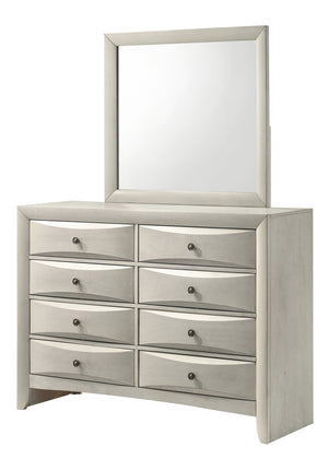 English Elm 1pc Modern Geometric Chest of Drawers with High-Gloss Finish, Sleek Hardware, Spacious Storage and Style White 60.5 L x 18.8 W x 43.2 H B2741P323492