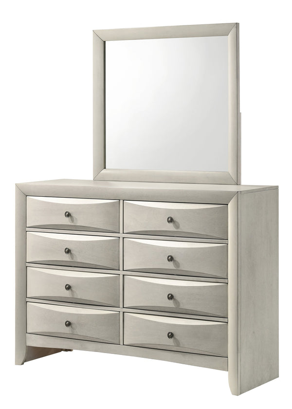 English Elm 1pc Modern Geometric Chest of Drawers with High-Gloss Finish, Sleek Hardware, Spacious Storage and Style White 60.5 L x 18.8 W x 43.2 H B2741P323492