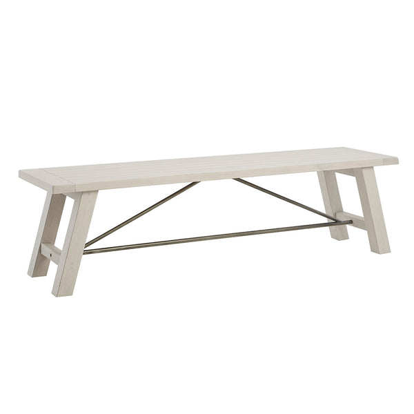 JLA Home INK+IVY - Dining Sonoma Bench by INK+IVY — Solid Wood White Wash Farmhouse Seating for 3 with Metal Stretchers, Rustic Modern Appeal II112-0447