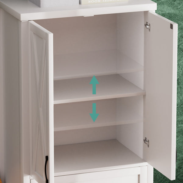 English Elm 66 Inch Entertainment Center with Tempered Glass Open Closed Storage for Living Room White W1162P313309
