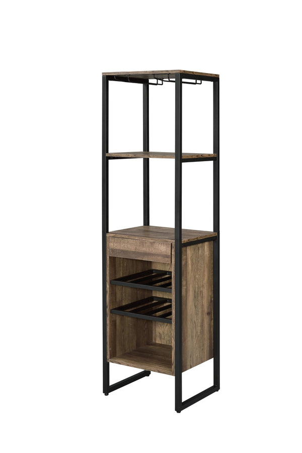 English Elm Narik Tall Freestanding Wine Rack with Drawer Open Slatted Rustic Modern Storage B2726P338123