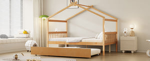English Elm Full Size House Bed Solid Pinewood Frame with Pull Out Twin Trundle for Kids Natural LP000305AAM-1