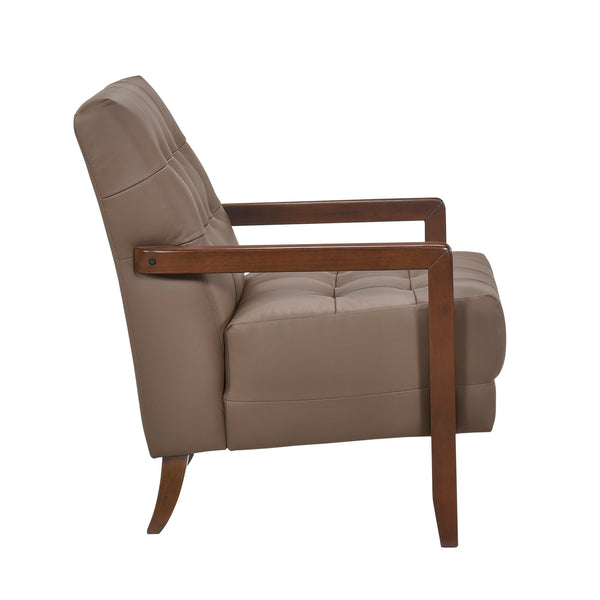 English Elm Modern Tufted Leather Accent Chair with Walnut Wood Frame, Upholstered Seat, Compact Stylish Design Brown 28 L x 21 W x 25.75 H B011P271923