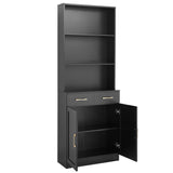 English Elm Bathroom Storage Cabinet, Cabinet With Two Doors and Drawers, Adjustable Shelf, Three-Layer Open Shelf, Mdf Board, Black