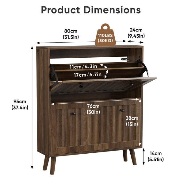 English Elm Medieval-style Walnut Tilt-out Shoe Cabinet Vertical Groove Entryway Storage Unit W1706P465293