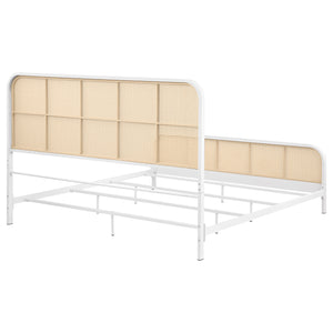 English Elm Randall Coastal Woven Cane Webbing Eastern King Bed with Airy Metal Frame White B062P447776