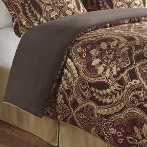 English Elm 4 Piece Comforter Set - Regal Burgundy Chenille For King Bed, Luxurious Vintage French Elegance B035128754