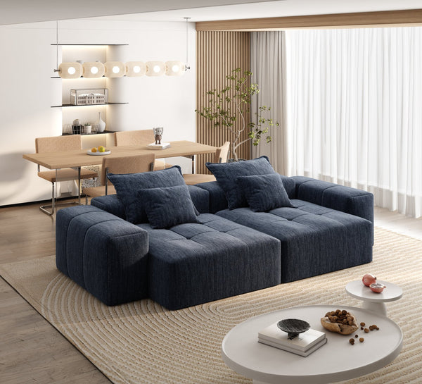 English Elm Modern Oversized Modular Sectional Sofa With 2 Chaise Lounges, Sparkling Chenille, No Assembly, Blue W1885S00067