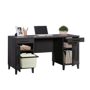 English Elm Desk, Sleek Black Engineered Wood Workspace With Ample Surface, Cable Management & Easy Assembly B356P402681