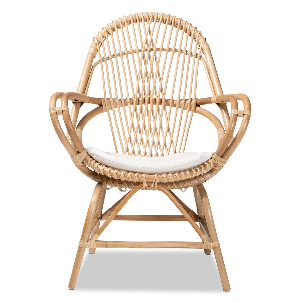 English Elm Modern Bohemian Rattan Accent Chair with Woven Backrest and White Upholstered Seat B2750P470037