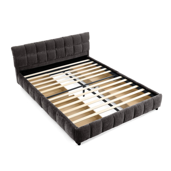 English Elm Queen Chenille Upholstered Platform Bed with Storage Drawers and Padded Headboard Dark Gray W487P235286