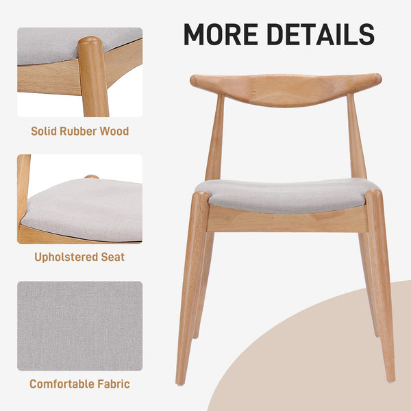 English Elm 5-piece Mid-century Modern Dining Set Rubberwood Table Splayed Legs Cushioned Chairs Beige,White+Oak N759S002002B