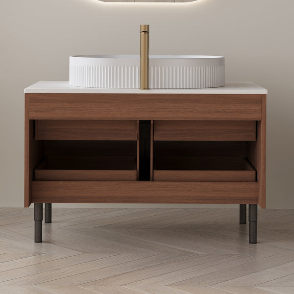 English Elm 36 Inch Floating or Freestanding Bathroom Vanity with Ceramic Sink and Soft Close Drawers W3136S00042