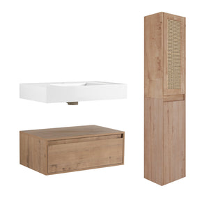 English Elm 30 Inch Wall-Mounted Bathroom Vanity Set With Resin Sink & Soft-Close Drawers For Modern Spaces W999S00350