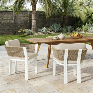 English Elm Outdoor Woven Rattan Aluminum Dining Chairs Set of 2 Coastal Patio Seating Beige,White N779P368549W