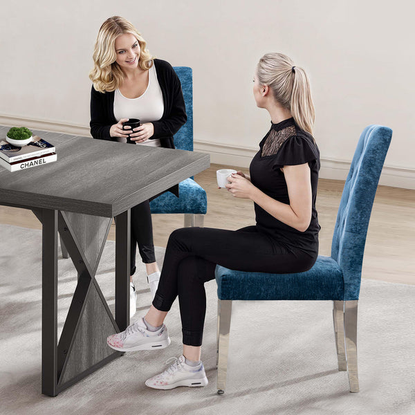 English Elm Set of 2 Modern Dining Chairs with Plush Velvet Tufting, Sturdy Steel Legs, Ergonomic S-Shaped Springs Lake Blue D772095823