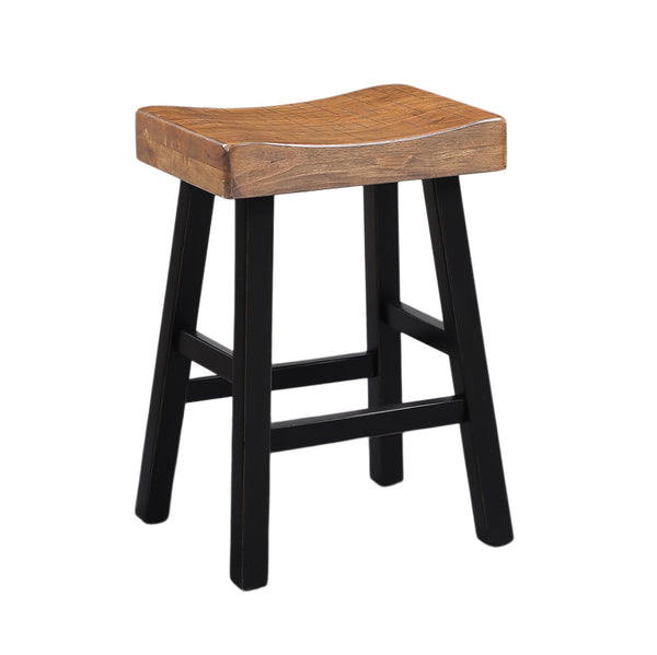 English Elm Traditional 24-inch Solid Wood Stool Set of 2 with Contour Seat, Transitional Dining Accent Seating Pair Black,Oak 40 L x 20 W x 10 H B2741P338648