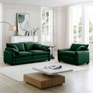 English Elm Modern Two-Piece Sofa Set In Plush Green Corduroy, Perfect For Small Apartments And Cozy Spaces W714S00729