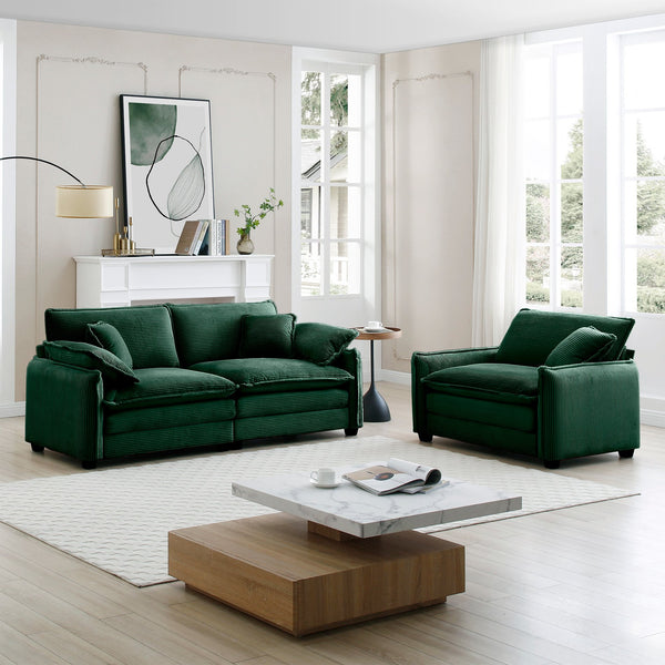 English Elm Modern Two-Piece Sofa Set In Plush Green Corduroy, Perfect For Small Apartments And Cozy Spaces W714S00729