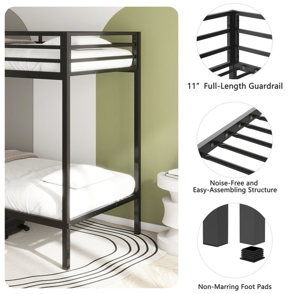 English Elm Adam Twin Over Twin Bunk Bed Metal Black with Full Guardrails Ladder Easy Assemble Plastic End Caps Durable Frame B083P319019