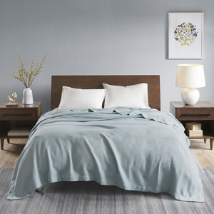 JLA Home Madison Park - Blanket Egyptian Cotton Ultra-Soft Throw for Bed & Sofa, Machine-Washable, Durable Luxury Feel Light Blue MP51N-6188
