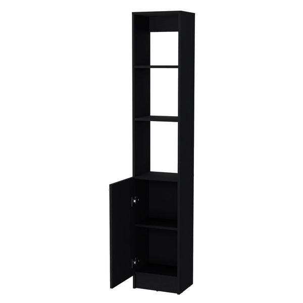 English Elm Wenge Linen Cabinet Tall 70.9" x 13" x 10.4" — Modern 1-Door Bathroom Storage with 5 Shelves & Open Display B062P193662