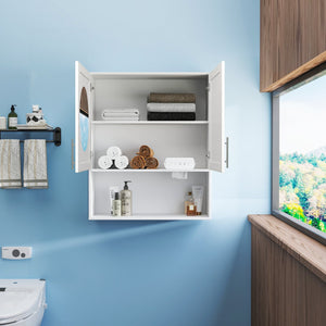 English Elm Bathroom Mirror Cabinet with Dual Tissue Slots, Adjustable Shelves, Durable Melamine Wood Finish W331P279735