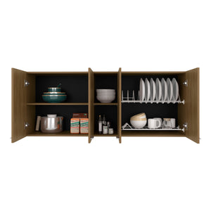 English Elm Portofino Modern 150 Wall Cabinet Oak MDF with Double Doors, Built-In Dish Rack, Display Shelves B200P286977
