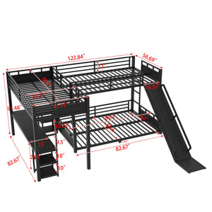 English Elm L-shaped Metal Triple Bunk Bed with Slide Desk Shelves Sleep Study Play Zone W1580S00280