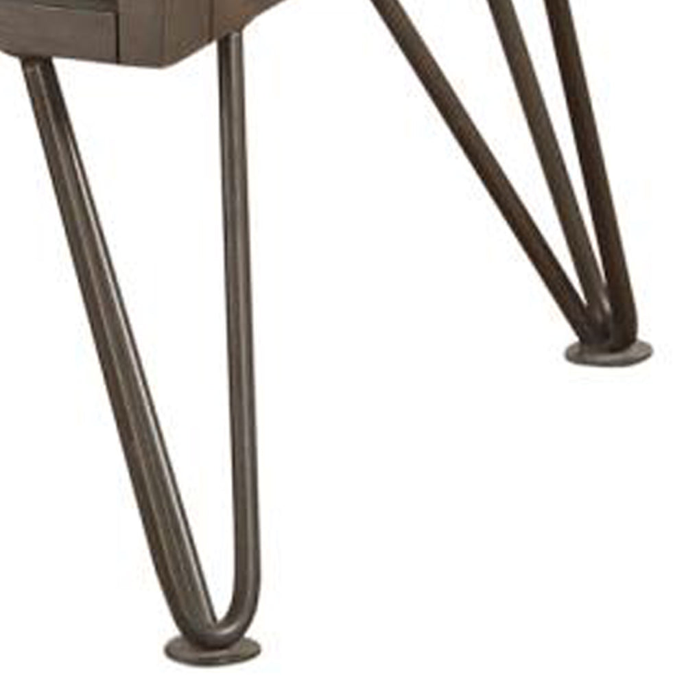 English Elm Contemporary Solid Wood Two Drawer Nightstand with Hairpin Legs for Modern Bedrooms B056P412644