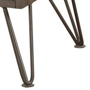 English Elm Contemporary Solid Wood Two Drawer Nightstand with Hairpin Legs for Modern Bedrooms B056P412644