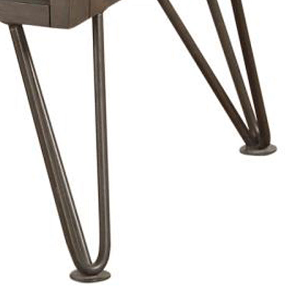 English Elm Contemporary Solid Wood Two Drawer Nightstand with Hairpin Legs for Modern Bedrooms B056P412644