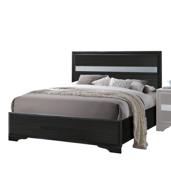 English Elm Black Twin Panel Bed With Glamorous Sparkling Inlay For Stylish And Compact Bedroom Spaces B062S00582