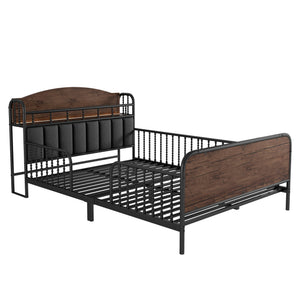 English Elm Full Solid Wood Kids Platform Bed with Guardrail, Low-Profile Durable Pine & MDF, 350LB Capacity Black 58.27 L x 16.93 W x 9.65 H W2593P337445